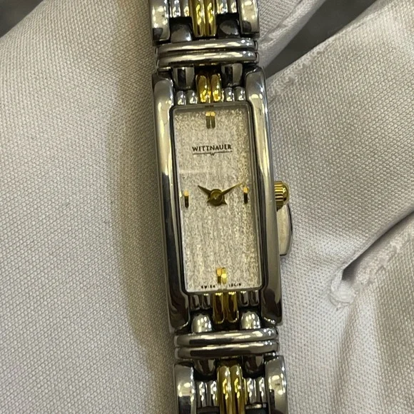 Wittnauer 1990s Ladies Quartz Two-Tone Bangle Watch Tank Sapphire Crystal Swiss Wittnauer 1990s Ladies Quartz Two-Tone Bangle Watch Tank  main image 4